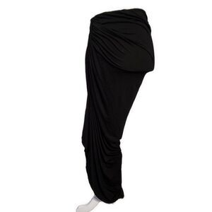 Studio M Womens Solid Black Side Ruched Slit Asymmetrical Maxi Skirt Medium